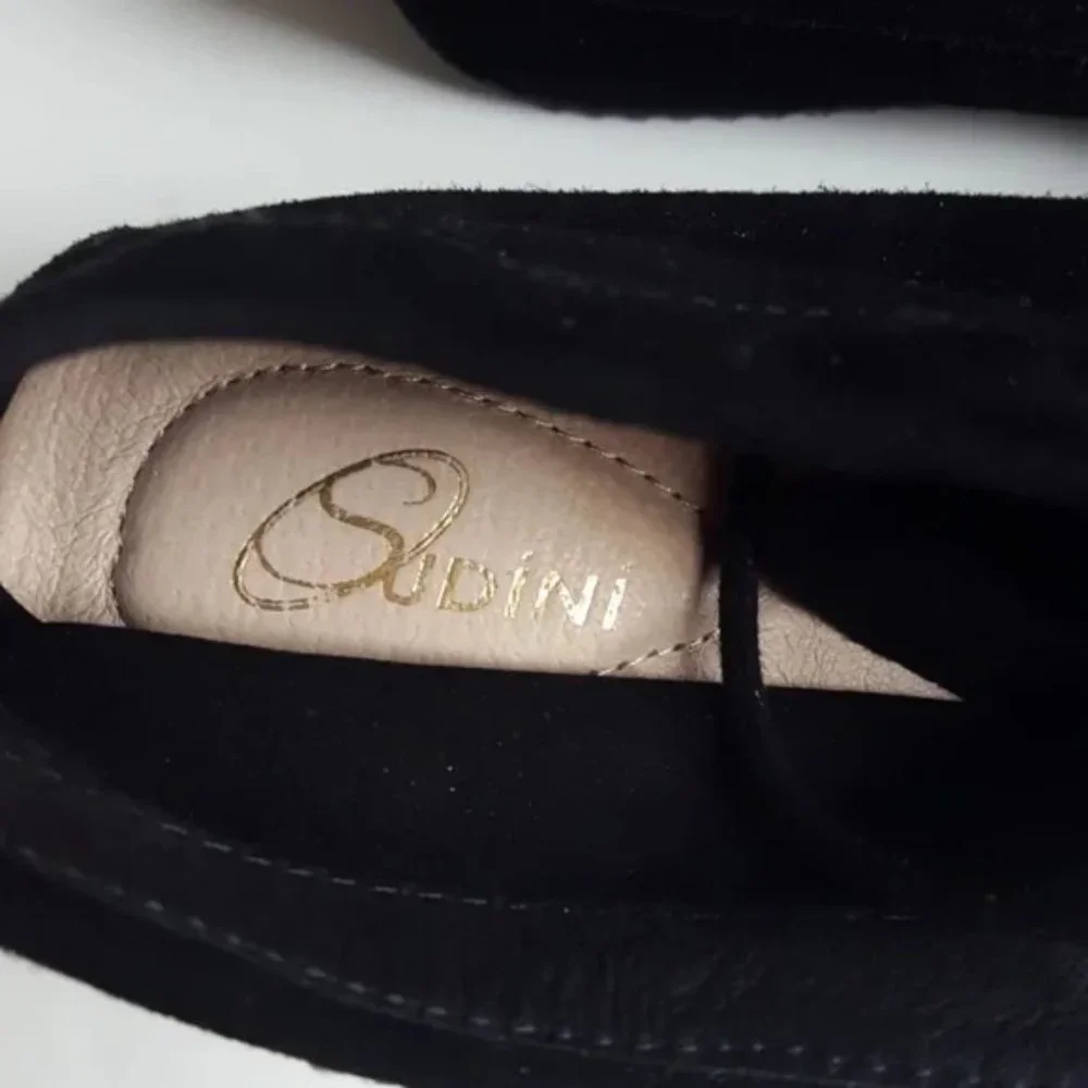 SUDINI New JENNA Womens 10 Suede Leather Comfort Stylish Wedge Bootie Boot BLACK